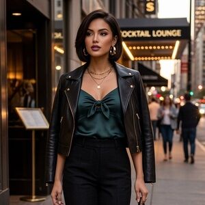 Abercrombie & Fitch Satin Tie-Front Cami - Emerald Green - Y2K Style - Size M